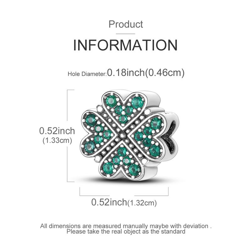 Original 925 Silver Charms Bead CZ Zircon Four-leaf Clover Dangle Fit Bracelet DIY Woman Jewelry Gift For Friend