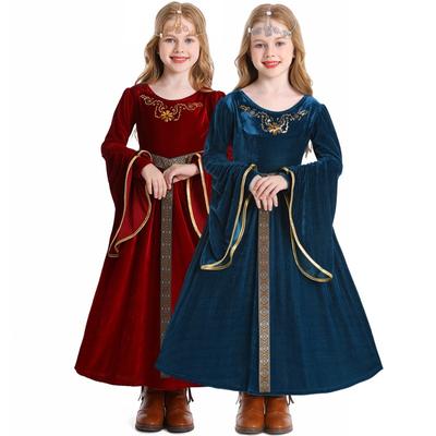 Deluxe Renaissance Dress Kids Girls Halloween Costume Velvet Medieval Princess Outfit Festival Carnival Gown For Child