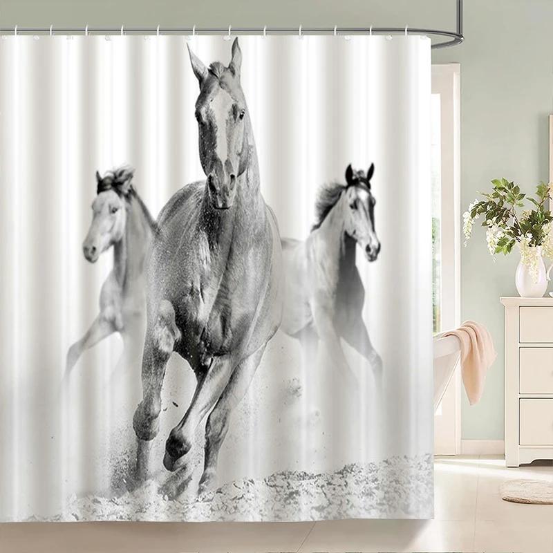 Pferd Elefant Duschvorhang 3D-Druck wasserdicht Polyester Tiere Badezimmer Vorhänge 180 * 200 cm Dekoration mit Haken Vorhang