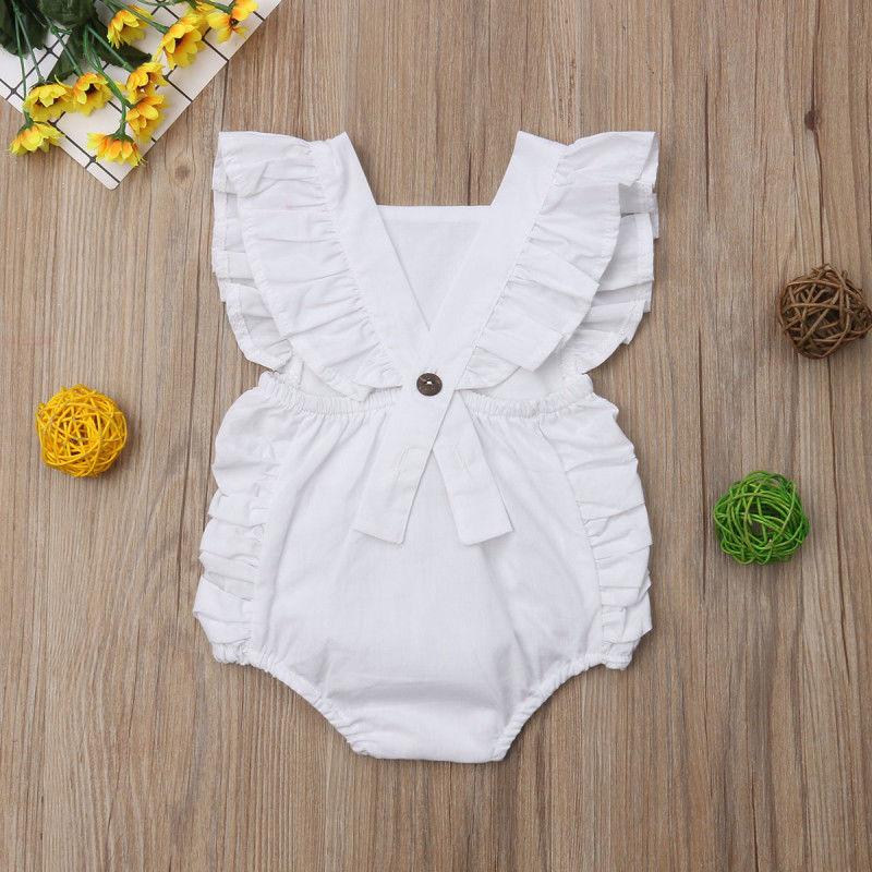 Newborn Baby Girl Ruffled Solid Color Sleeveless Backless Romper Jumpsuit Outfit Sunsuit