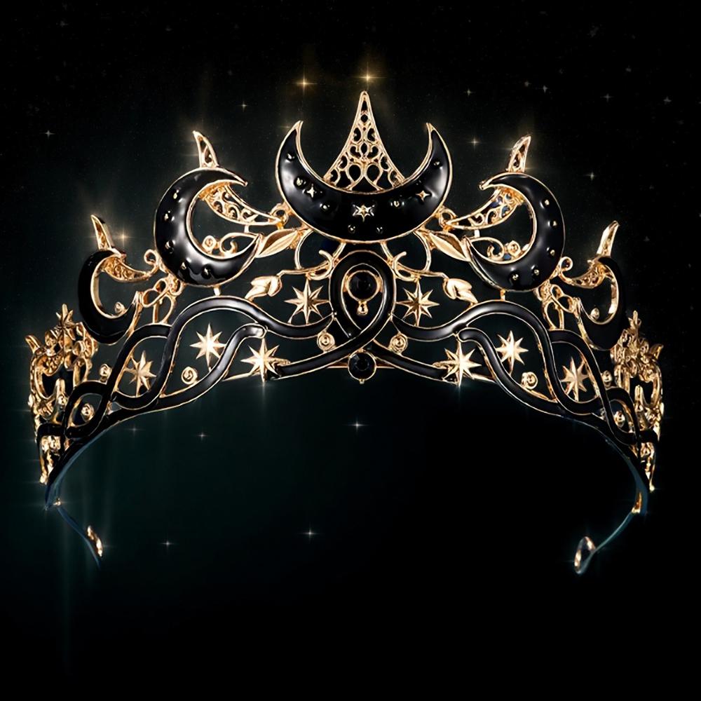1pc Luxury Gothic Moon Tiara Celestial Queen Crown for Women Baroque Star Headpiece Vintage Weddings Elegant Party Crown