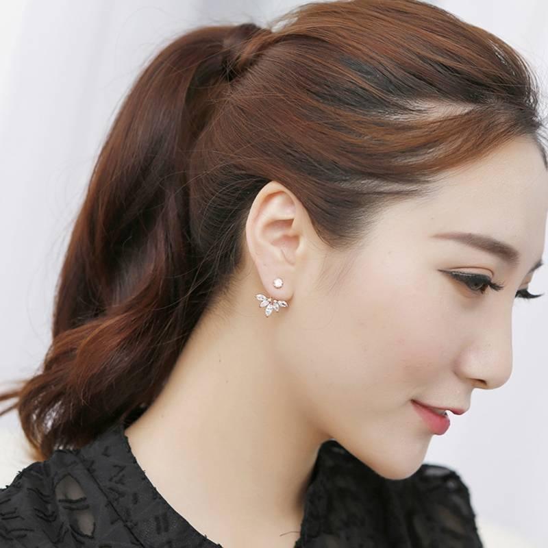 Fashion Elegant Silver Needle Zircon Daisy Tree Leaves Water Earrings Drops