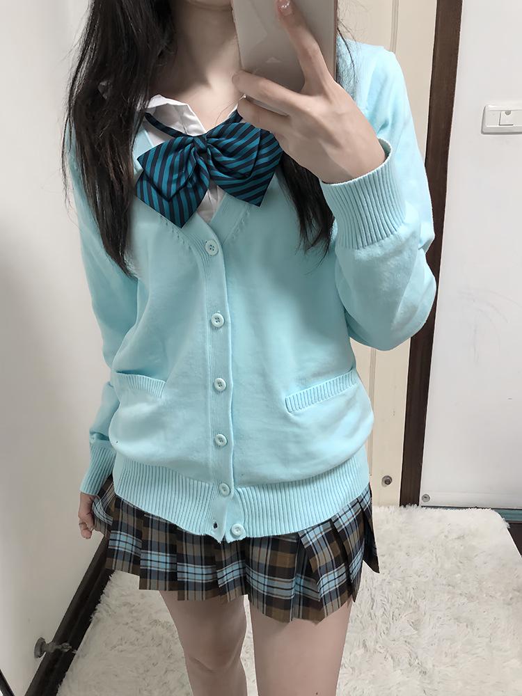 Original JK Basic Solid Color Long Sleeve Cardigan Sweater - Japanese Uniform Style, Versatile Loose Fit Knitted Top.