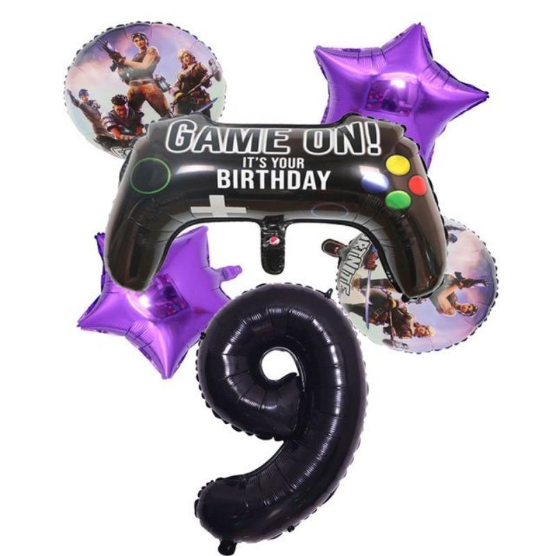6-Piece Set of Fortnite “Win the Chicken Dinner” Themed Party Decorations: Aluminum Foil Balloons and Birthday Party Decorations