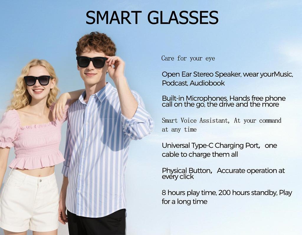 Smart Bluetooth Sunglasses with Music, Call & Navigation - UV Protection for Cycling & Driving