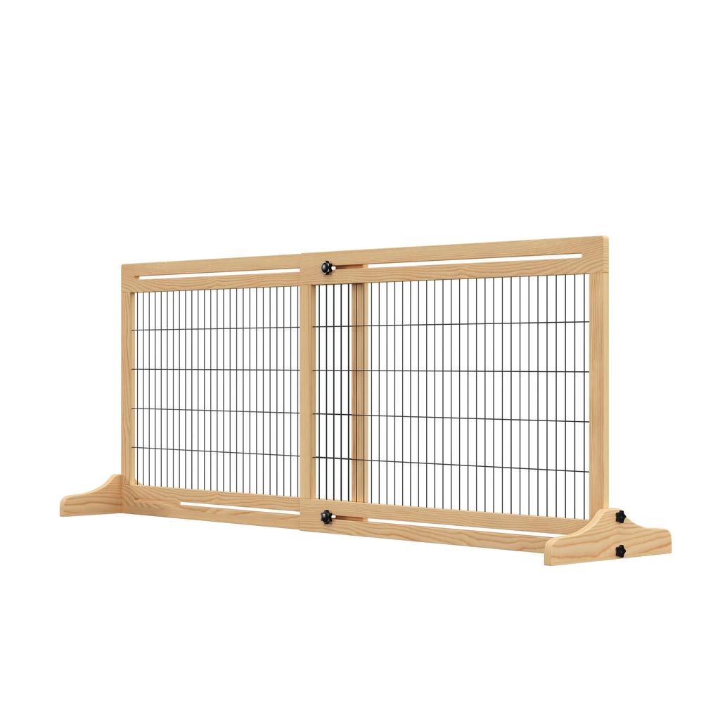 Freestanding Dog Gate, Foldable Pet Fence, Indoor Wood Barrier, Stair Gate with Support Feet, for Doorway, Hallway, Small and Medium Dogs