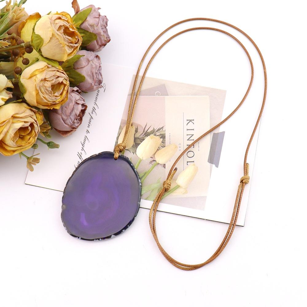 Natural Agate Sheet Rough Stone Pendant Irregular Agate Rough Stone Necklace Pendant Colored Natural Stone Sweater Chain