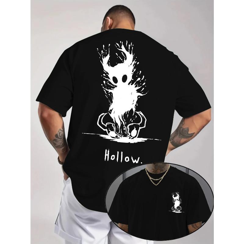 European sizes Men's Trendy Casual Crew Neck Comfortable Sports T-Shirt • "HOLLOW" Hollowed Out, Letter Cartoon Front And Back Print • Daily