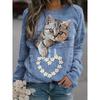 Women's Cute Cat Pattern Printed Women's Casual Long Sleeve Round Neck