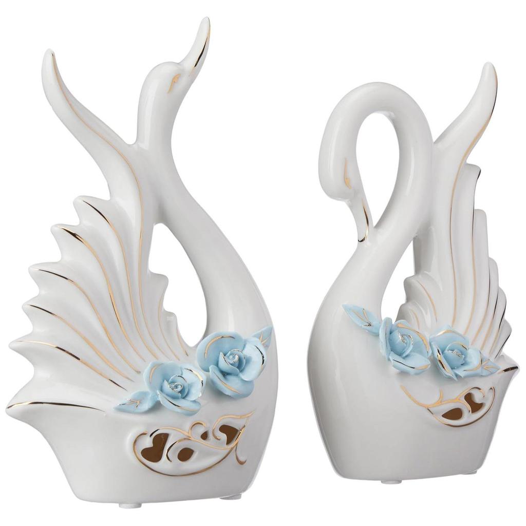 Modern Elite Swan Pair Ceramic Art Figure | Beautiful Home Decor (Set of 2, White)