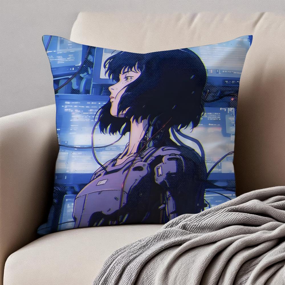Classic Japanese Anime GGhost In The Shell Cushion Cover Pillowcase Antidustmite Invisible Zipper Short Plush Sofa Cushion