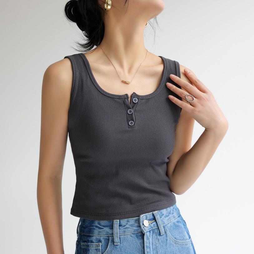 Q design niche threaded outerwear short top summer inner layer, sleeveless Korean camisole sexy tank for women's Instagram