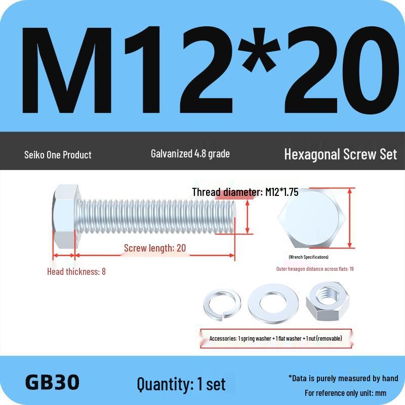 4.8 Grade Galvanized Hex Bolt and Nut Set M4-M30