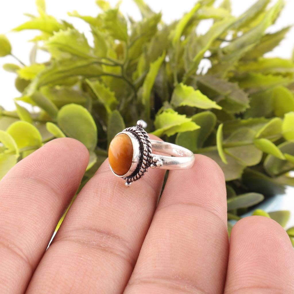 Yellow Tiger's Eye Gemstone 925 Fine Silver Jewelry Handmade Healing Stone Ring RR-9-28