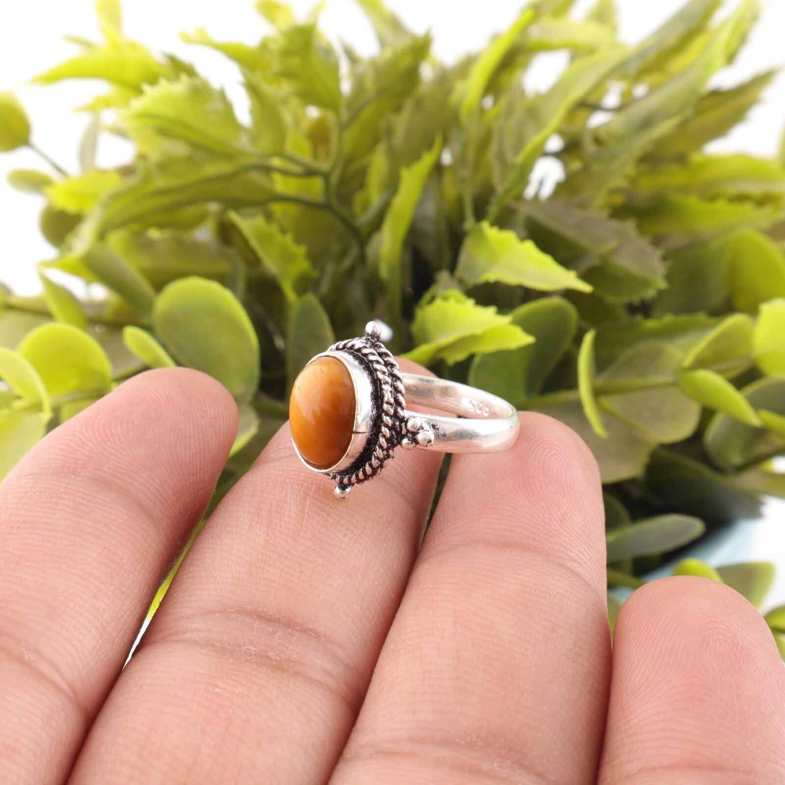 

Yellow Tiger s Eye Gemstone 925 Fine Silver Jewelry Handmade Healing Stone Ring RR-9-28 13