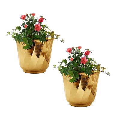 Pure Brass Lining Design Planter, Home Décor, Planting, Size- 4.6x5.7 Inches, Set of 2