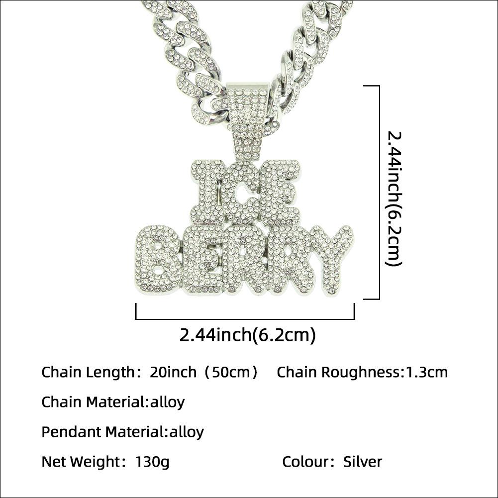 European and American Hiphop Hip-hop Street Dance Splicing Full Diamond Letter Pendant, Wide Cuban Chain Men's Domineering Necklace