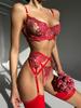 Black Embroidery 3pcs Sexy Lingerie Set Fancy Holiday Erotic Intimate Seductive Women's Underwear Bra Panty with Garter Belt