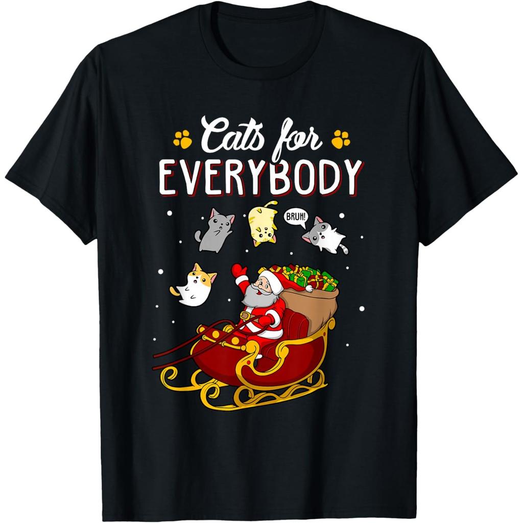 Funny Cats for Everybody Christmas Graphic T-Shirt Premium Cotton Casual Crewneck Tee