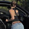 French Backless Bandeau Crop Top, Women's 2026 Spring Fashion, Adjustable Strap, Sexy Solid Color Tank Top