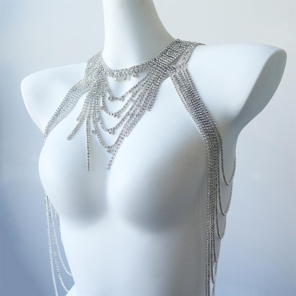 Catena per Spalla con Frange, Catena per Corpo Esagerata con Strass Stile Europeo e Americano, Accessori di Moda per Banchetto da Donna
