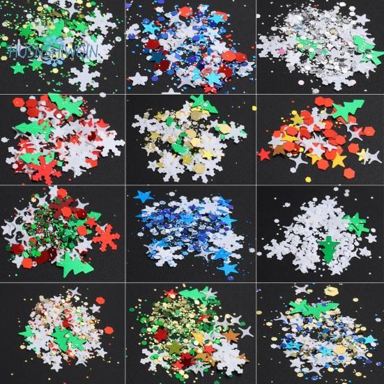 1 Box Christmas Nail Glitter Sequins Snowflake Pentagram Pattern Irregular Shape Festive Manicure Accessories
