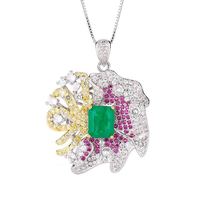 Luxury Simulation Emerald Necklace Earrings Ring Full of Diamonds High-end Suit Women's Fashion