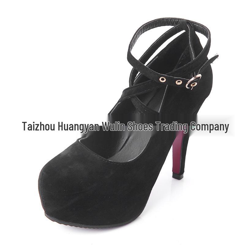 2024 Spring/Fall Suede Platform Heels: European/American Plus-Size Fashion, Lace-Up, Thick Sole Women's Shoes