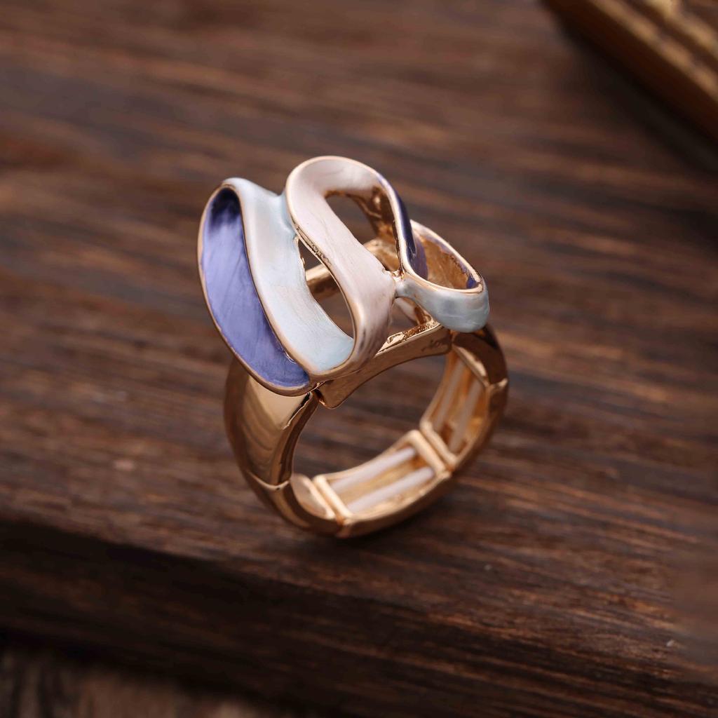 Enamel Geometric Flower Elastic Ring, Women's Fashion High-end Rose Alloy Ring