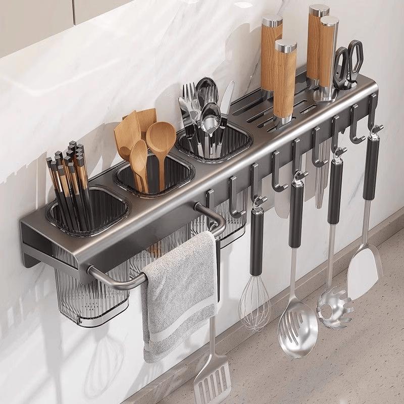 Brangdy 40cm Punch-Free Kitchen Storage Rack with Knife & Chopstick Holder