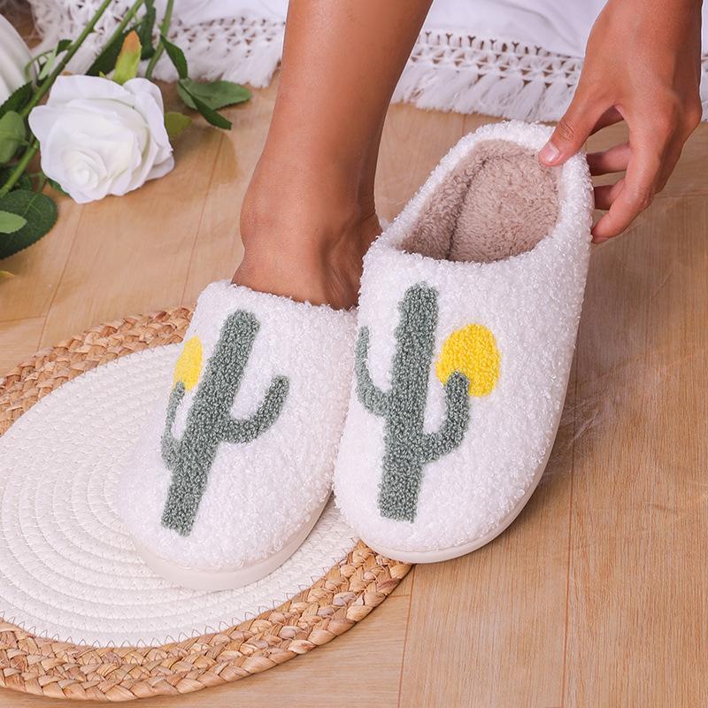 

Новые домашние кактусовые теплые зимние хлопковые тапочки для пары, мужские и женские, на платформе, с мягкой подошвой, нескользящие 44-45 for 43-44 feet белый