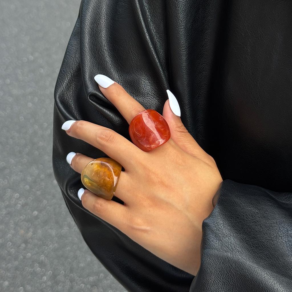 Korean Colorful Acrylic Rings Vintage Round Rings for Women Big Kpop Finger Ring Punk Resin Knuckle Joint Ring Aesthetic Jewelry