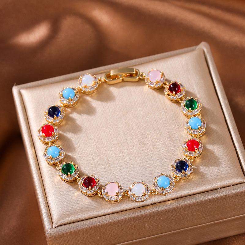 Retro color zircon bracelet temperament versatile premium rainbow gemstones exquisite diamond-set accessories daily wear