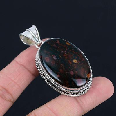 Bloodstone Gemstone Pendant Solid 925 Sterling Silver Pendant Jewelry Gift For Unisex