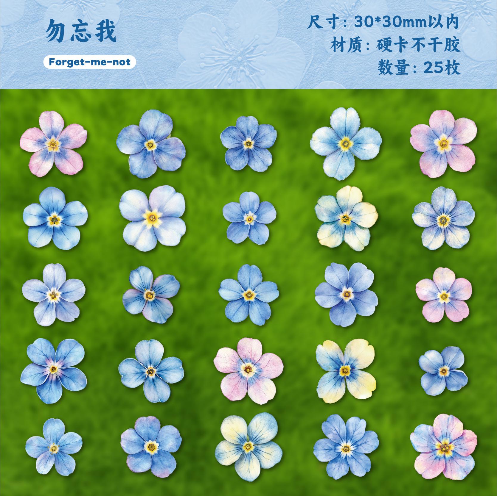 25 Sheets Colored Hand-Drawn Flower Stickers, Fresh Floral Illustration, Art Decor Stickers for Journal Collage