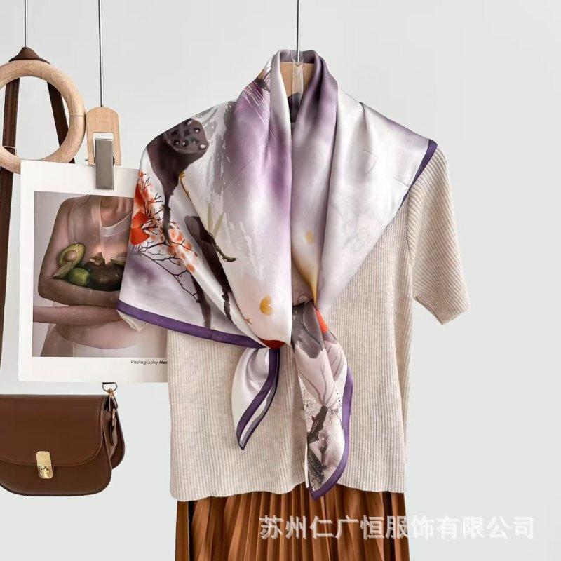 91Cm silk scarf women's 111% mulberry silk large nautical square scarf shawl, simple and generous European and American retro silk scarf