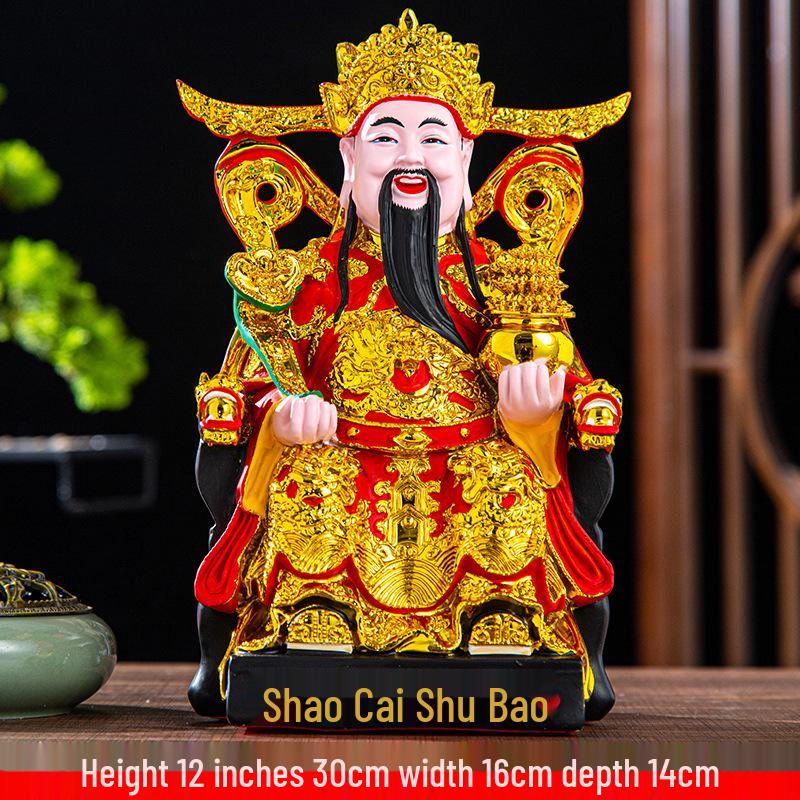 Statua Buddha in Resina Ruyi Dio della Ricchezza con Nove Draghi, 30 cm o 40 cm - Ornamenti per la Prosperità