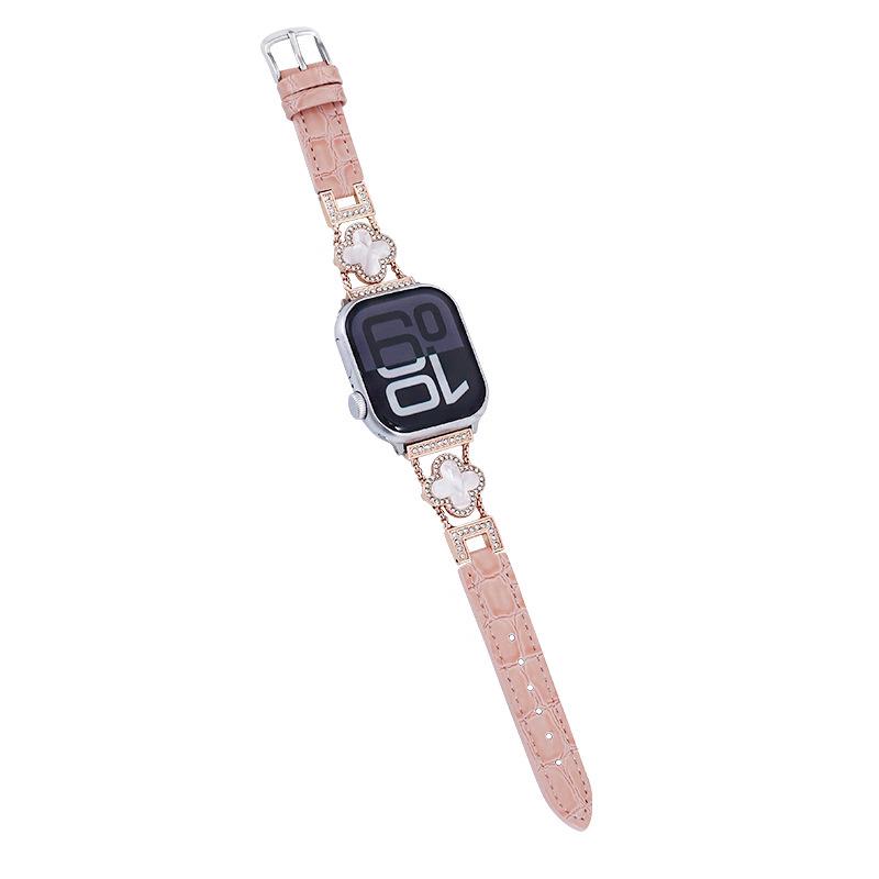 Vierblättriges Kleeblatt Lederarmband für Apple Watch (Kompatibel mit iWatch Serie 5-10) - Damenmode Uhrenarmband