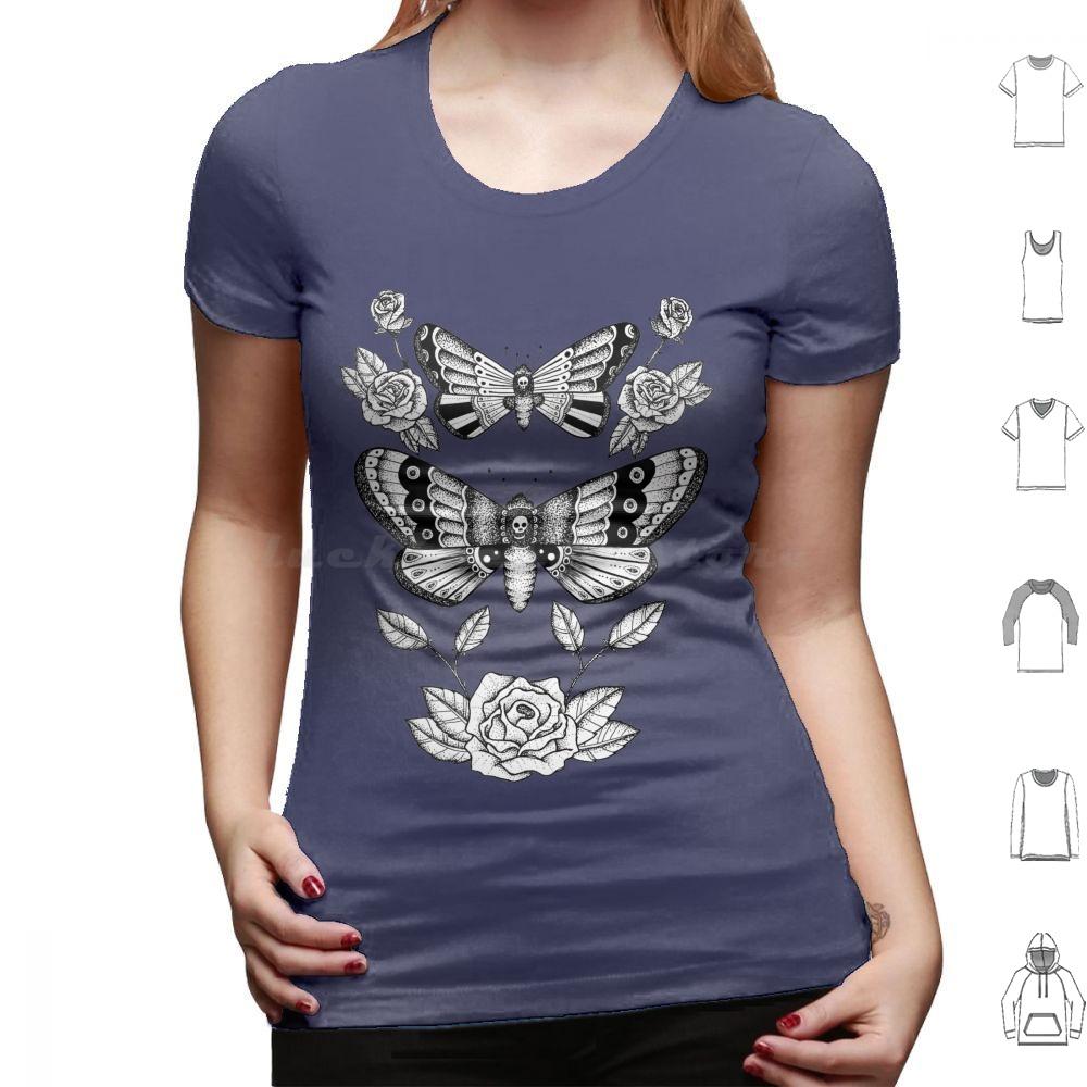 Death Moths T Shirt Big Size 100 Cotton Death Moth Roses Death Moths Moths Moth Black And White Fine Liner Detail Dot Work