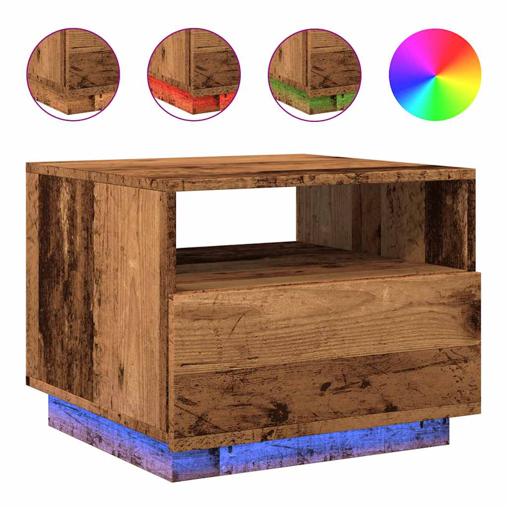 Vidaxl Coffee Table With LED Lighting, Old Wood, 50X49X40 Cm