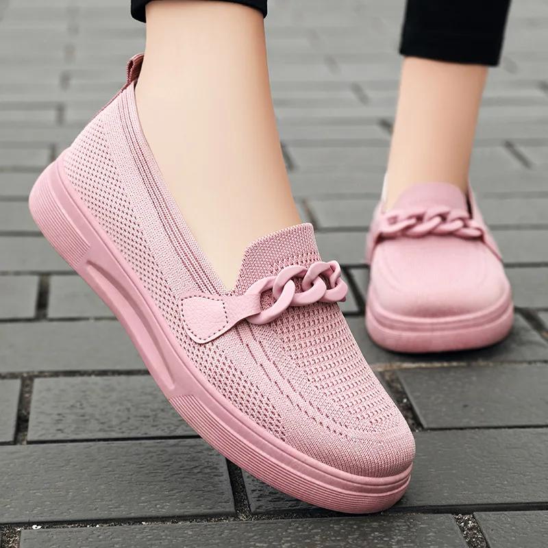 Shoes for Women Summer Autumn Women Round Toe Slip On Comfortable Casual Flats Breathable Non-slip Platform Loafers Mesh Shoes