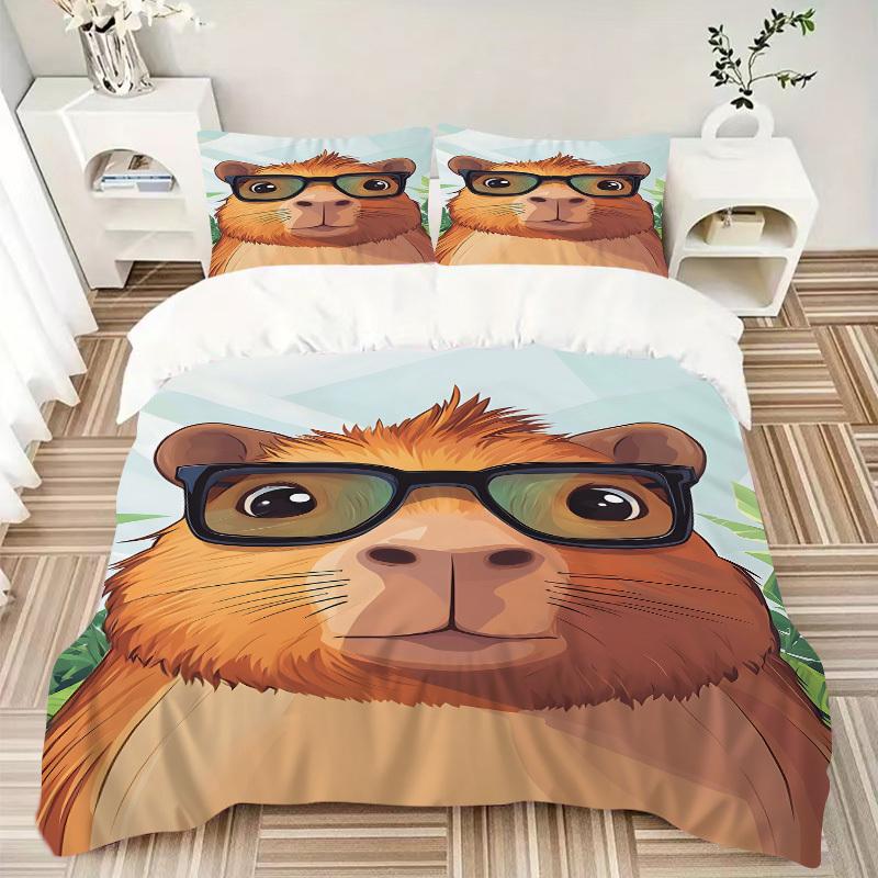 3pcs Glasses Capybara Print Duvet Cover Set -Includes 1 Duvet Cover and 2 Pillowcases, No Quilt Core, All-Season Home Decor  yy251111201