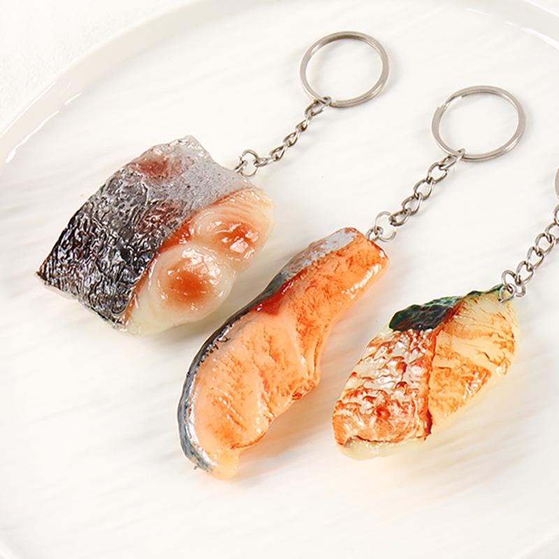 Grilled Fish Block Model Keychain - Seafood Ingredient Display Pendant