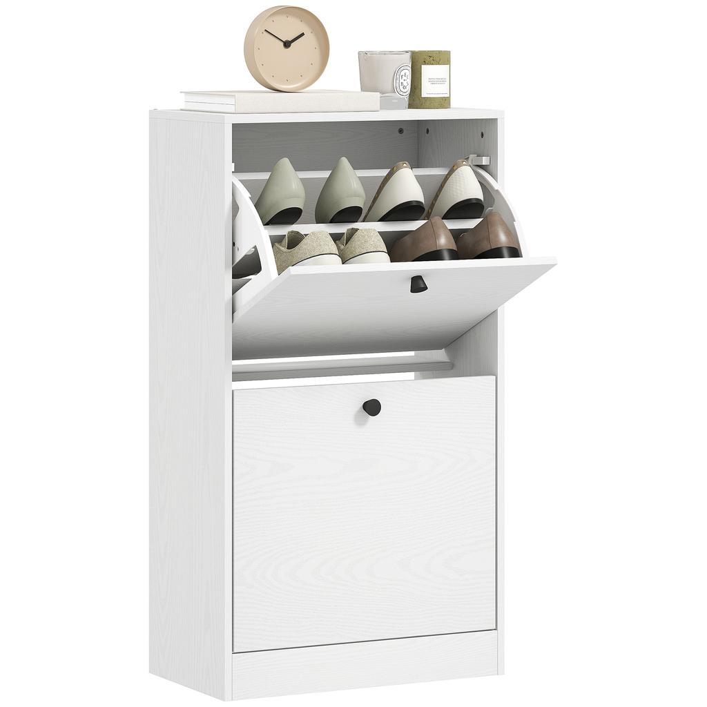 Shoe Cabinet With 2 Flip Drawers Adjustable Shelves For Hallways And Small Spaces 47x26x85 Cm White Veined