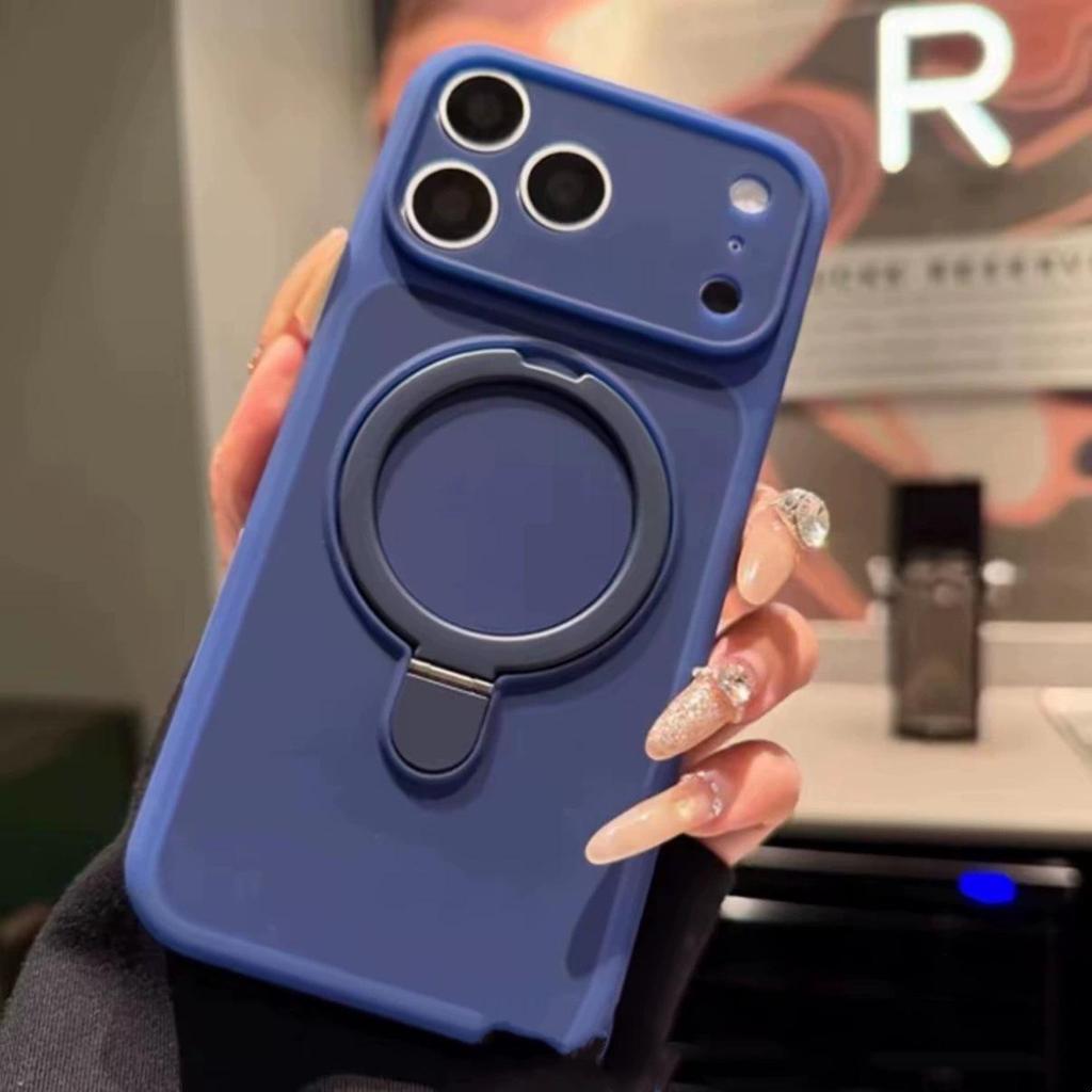 Compatible with iPhone 16 Pro Max-17 Liquid Silicone Magnetic Bracket Phone Case