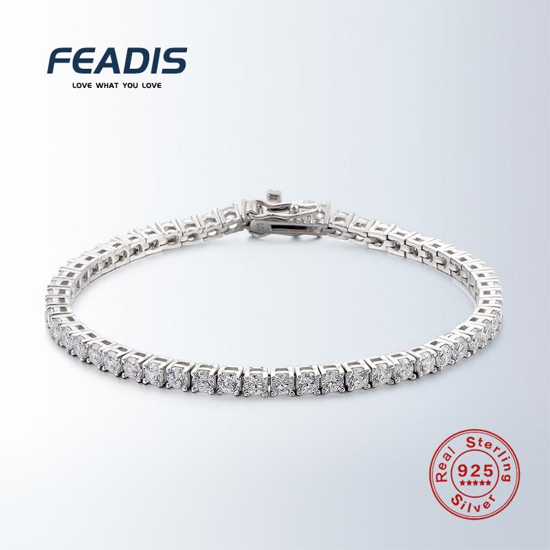 

Трендовые теннисные браслеты для женщины мужчина сверкающий высокоуглеродистый циркон 925 стерлингового серебра браслет полный бриллиант хип-хоп рука