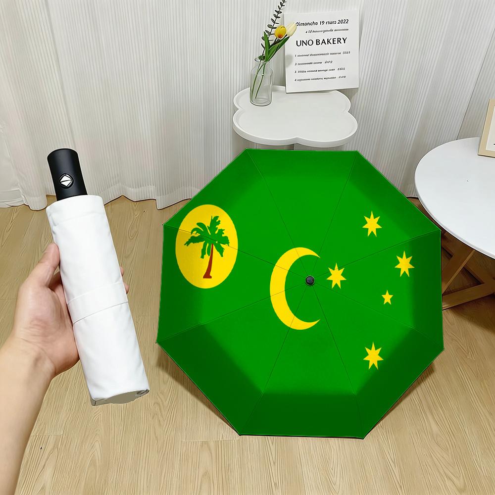 Comoros National Flag Green Background Yellow Crescent Moon Five Stars Coconut Tree Print Auto Folding Umbrella Waterproof Windp (as the picture,iron&8K)
