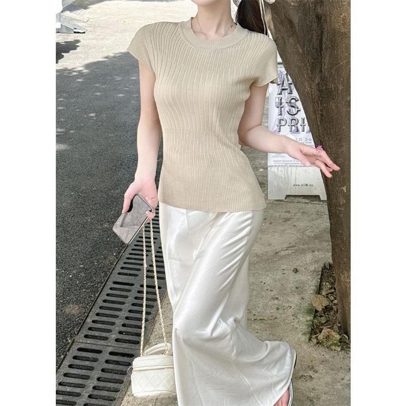 Khaki Small Flying Sleeve T-shirt Women's Summer New Sweet Temperament Slim Slim Niche Sweater Top