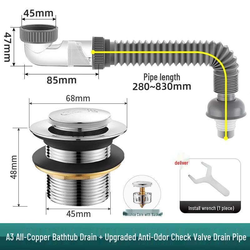 TLXT Bathtub Pop-Up Drain with Check Valve
