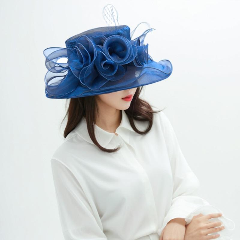 Hat Women's Summer Big Edge Mesh Hat Vintage Eugen Yarn Flower Sun Hat Outdoor Sun Hat Beach Sun Hat